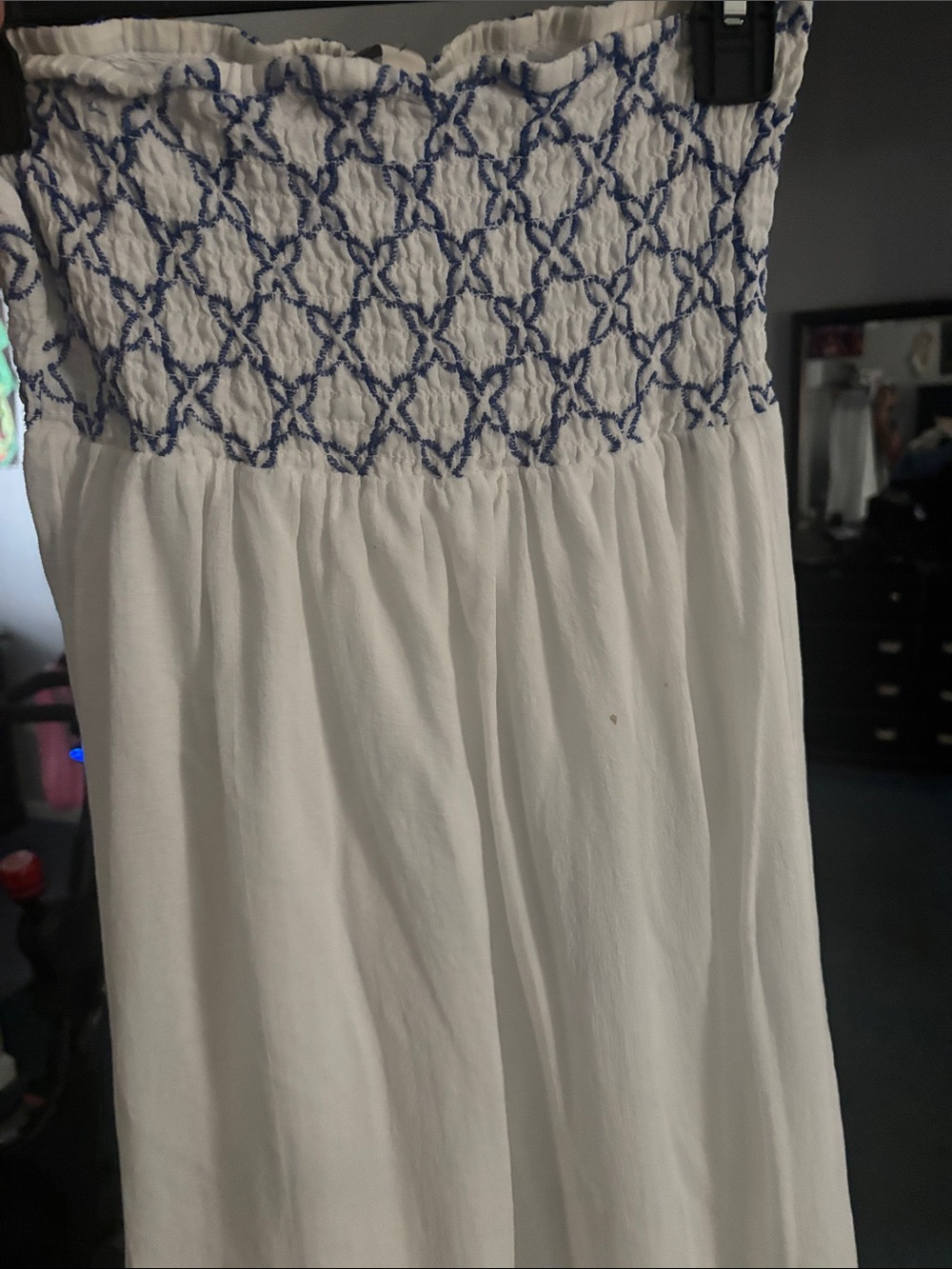 White Maxi Smocked dress with Blue Embroidery - Picture 3 of 3